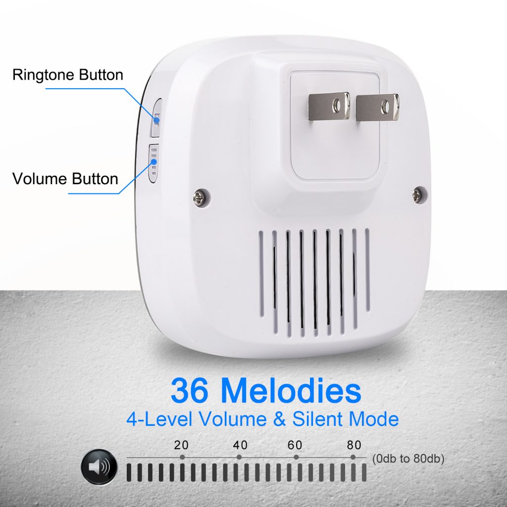 Wireless Doorbell, Waterproof Door Bells & Chimes with 36 Chimes 4 Level Volume 1000 Ft Long Range 4 Wireless Doorbell, Waterproof Door Bells & Chimes with 36 Chimes 4 Level Volume 1000 Ft Long Range 4