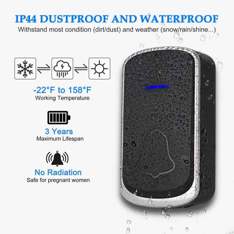 Wireless Doorbell Black for Home Classroom Business, 58 Melodies, 5 Levels Volume, 850 Ft Range 21