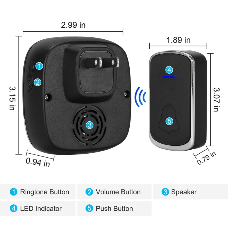 Wireless Doorbell Black for Home Classroom Business, 58 Melodies, 5 Levels Volume, 850 Ft Range 22