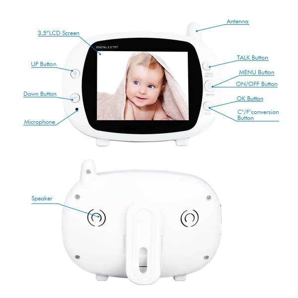3.5inch Wireless Baby Monitor Support Temperature Detect Two Way Audio Video Intercom with Lullabies Baby Camera 2