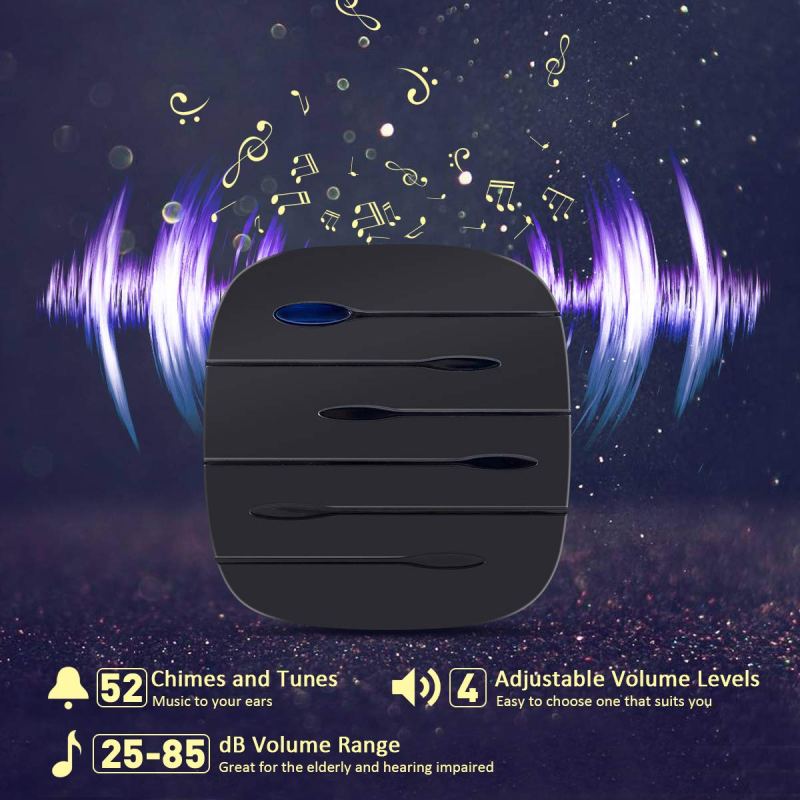 Wireless Doorbell Chime Kit Black with 4 Volume Level 52 Melodies Chimes 850ft Range 19 Wireless Doorbell Chime Kit Black with 4 Volume Level 52 Melodies Chimes 850ft Range 19