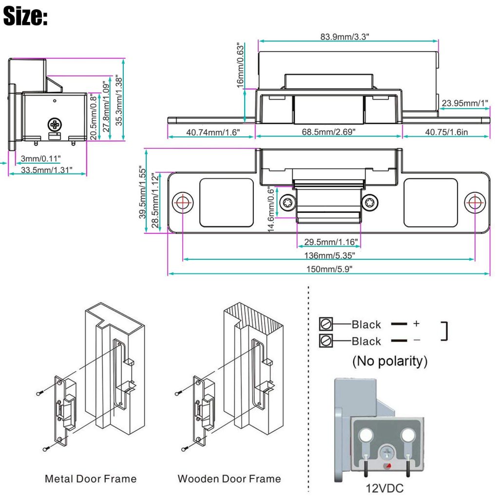 Electric Strike Door Lock for Access Control System Suitable for Wooden Door, Glass Door, Metal Door, Fireproof Door (NO-Open When Power ON) 5
