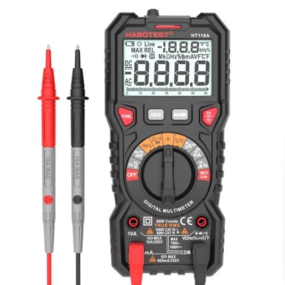 Digital Multimeter Ture RMS Auto Range Multimetro 1000V 10A AC DC Ohm Hz NCV Live Voltage Temperature Meter HT118A