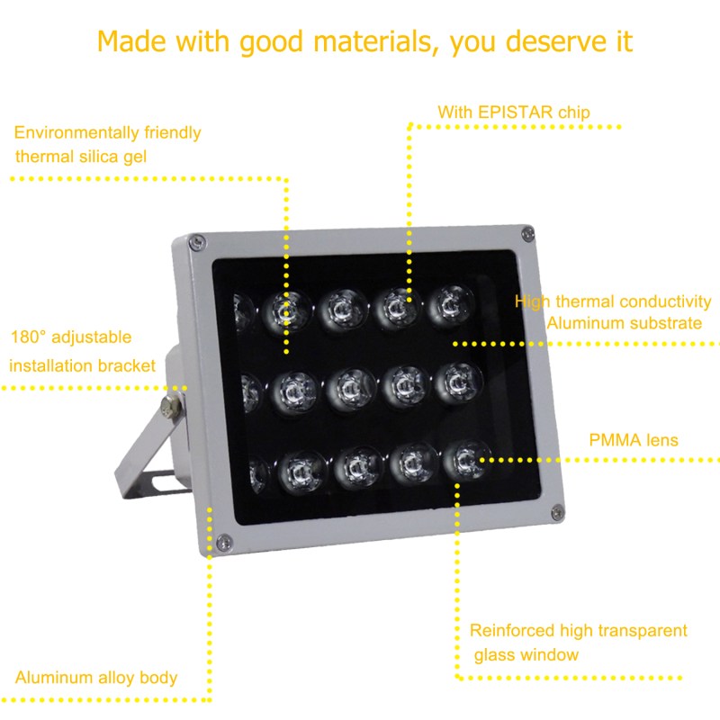 IR Illuminator 850nm 15-LED IR Infrared Light with Power Adapter for CCTV Camera (30 Degree) 20