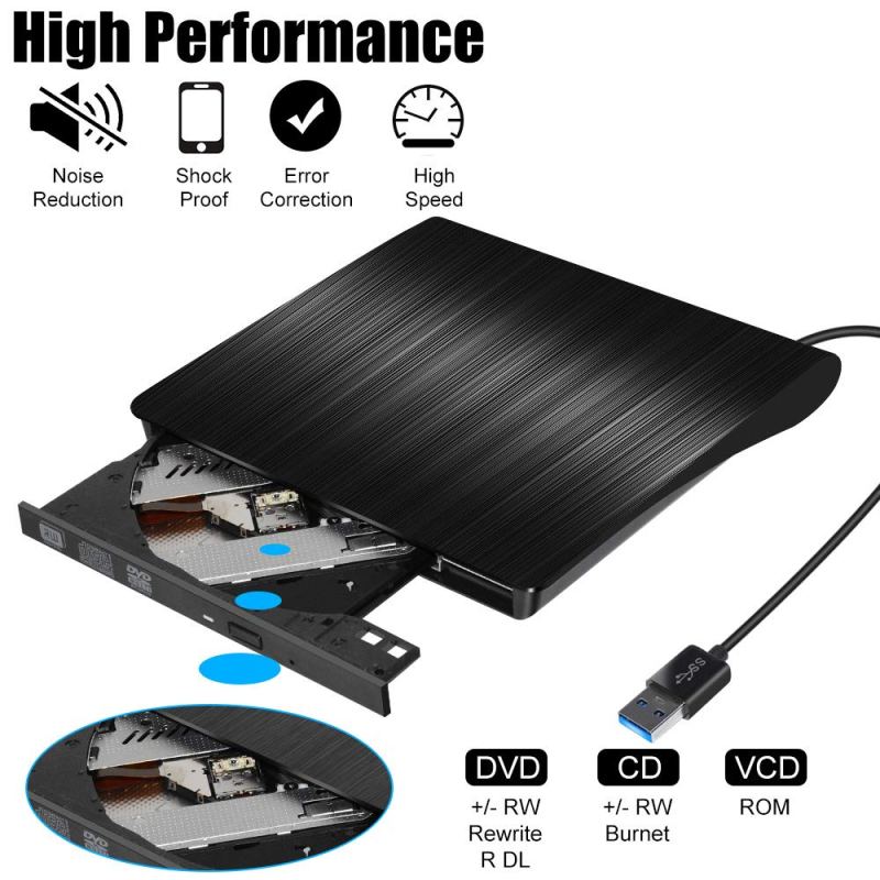 External CD DVD Drive USB 3.0 Portable Fits for DVD-R DVD-RW DVD+R DVD+RW DVD-ROM Super Speed Data Transfer Black 2