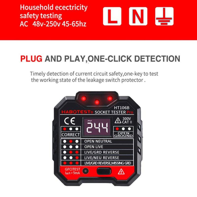 Socket Tester Plug Circuit Analyzer Power Socket Electric Circuit Polarity Voltage Detector 18