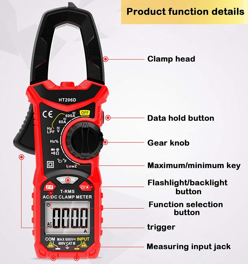Digital Clamp Meter 6000 Counts True RMS Auto Range NCV AC / DC Current Voltage Resistance Capacitance Frequency Tester 2