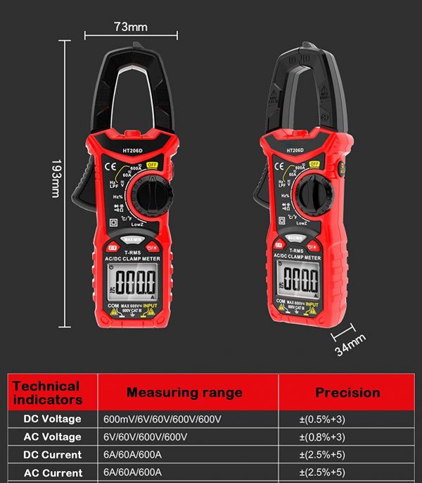 Digital Clamp Meter 6000 Counts True RMS Auto Range NCV AC / DC Current Voltage Resistance Capacitance Frequency Tester 3