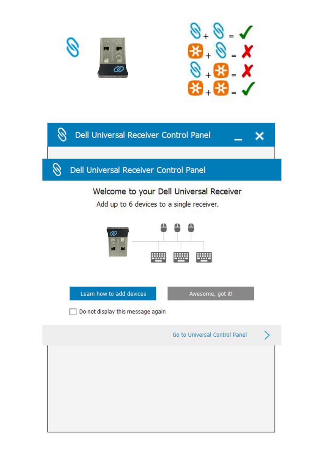Universal Pairing USB Receiver for Dell WM527 WM514 KM714 KM717 WM326 WK636P Wireless Keyboard and Mouse 4