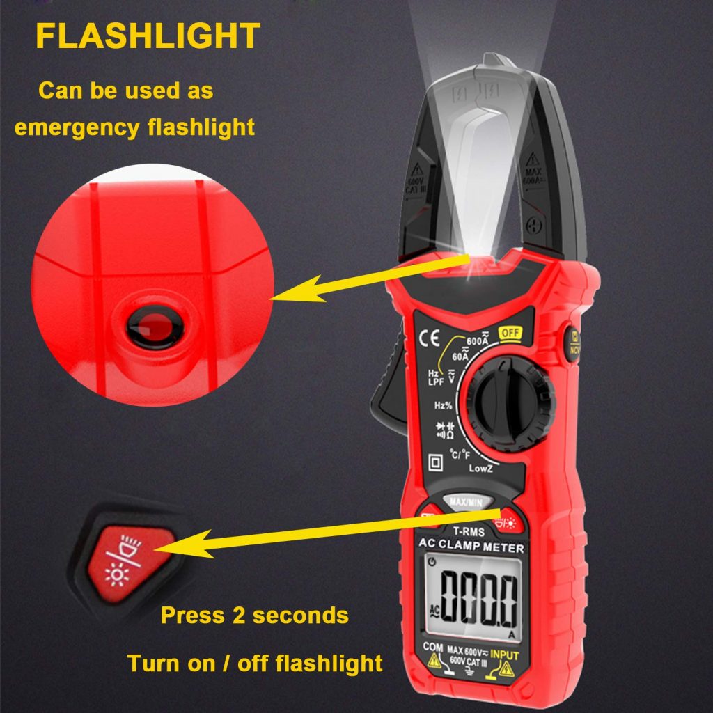 Digital Clamp Meter 6000 Counts True RMS NCV AC/DC Voltage and AC Current Resistance Capacitance Frequency Tester 7