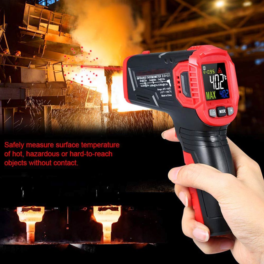 Infrared Thermometer Tester, Non-Contact IR Digital Temperature Gun for Range -50°C~550°C / -58°F~1022°F with Adjustable Emissivity, Color LCD Screen, Alarm Setting 5