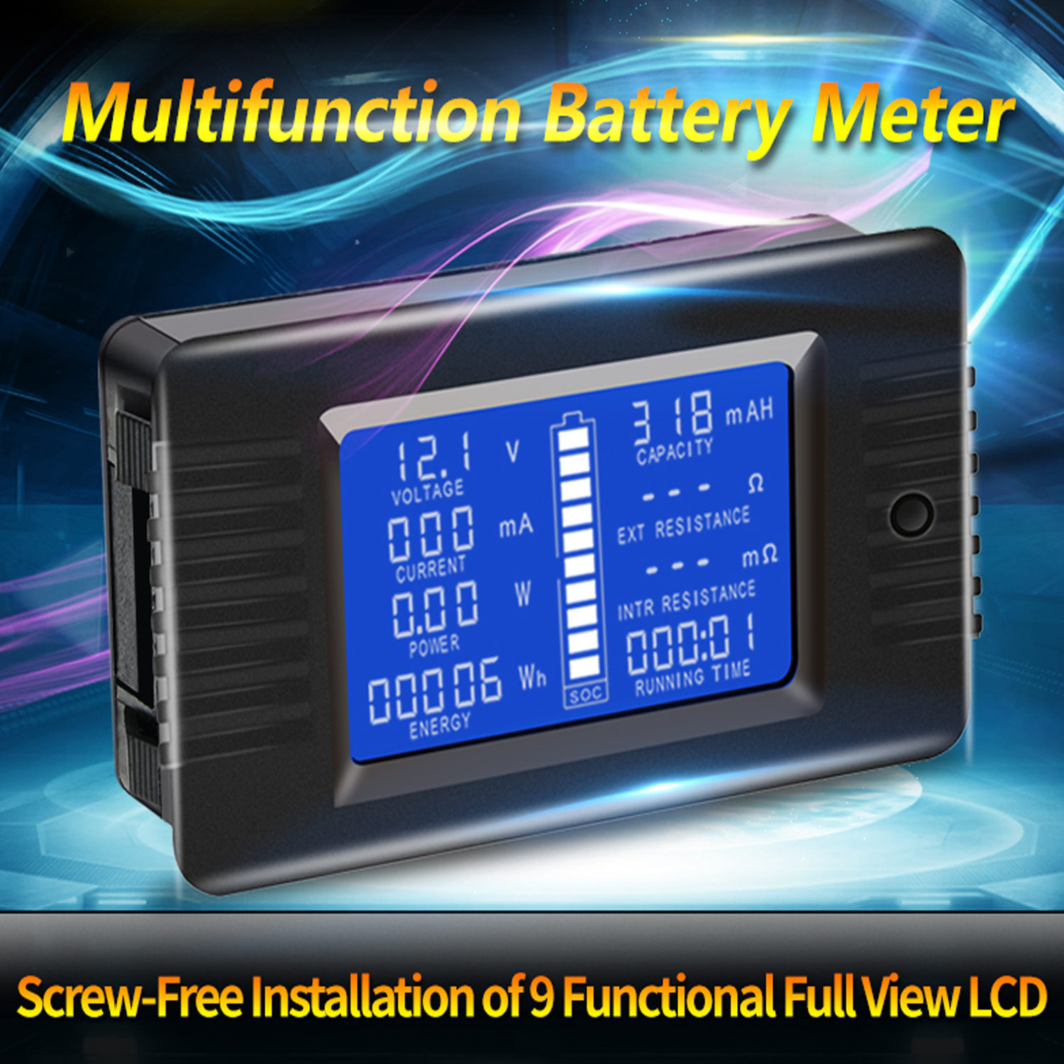 DC Multifunction Battery Monitor Meter, 6.5-100V, 0-100A (Widely