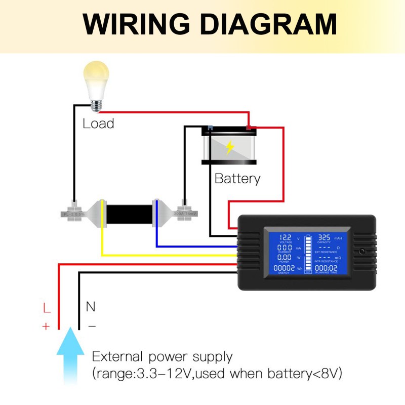 DC Battery Monitor Meter with LCD Display,0-200V 0-300A Voltage Current Power Energy Impedance Resistance Capacity Multimeter Ammeter Voltmeter Digital Tester with 300A Shunt 5 DC Battery Monitor Meter with LCD Display,0-200V 0-300A Voltage Current Power Energy Impedance Resistance Capacity Multimeter Ammeter Voltmeter Digital Tester with 300A Shunt 5