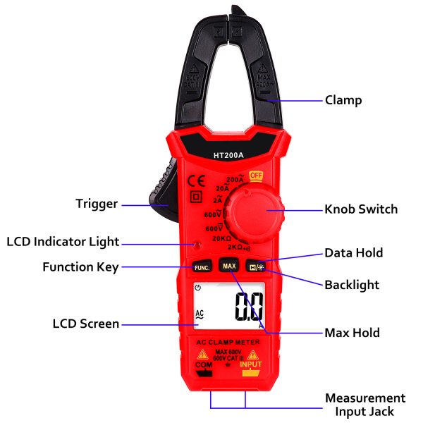 Digital Clamp Meter for AC/DC Voltage, AC Current, Resistance, Continuity, Diode Mini Multi Meter 2