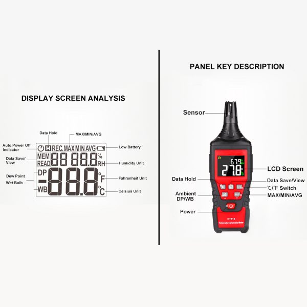 Digital Backlit Temperature and Humidity Meter with Dew Point and Wet Bulb Temperature Hygrometer 2