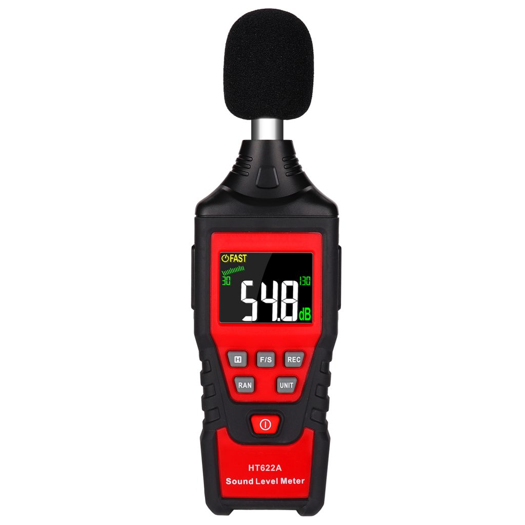 Decibel Meter, Digital Sound Level Meter 30-130dB(A) Range with Max/Min/Data Hold, Fast/Slow Mode ect. Auto/Manual Range 1
