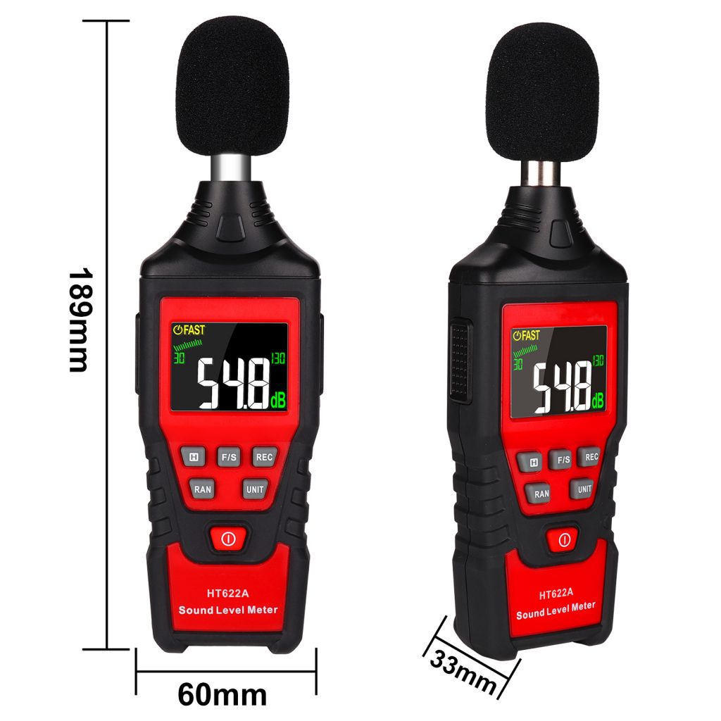 Decibel Meter, Digital Sound Level Meter 30-130dB(A) Range with Max/Min/Data Hold, Fast/Slow Mode ect. Auto/Manual Range 7