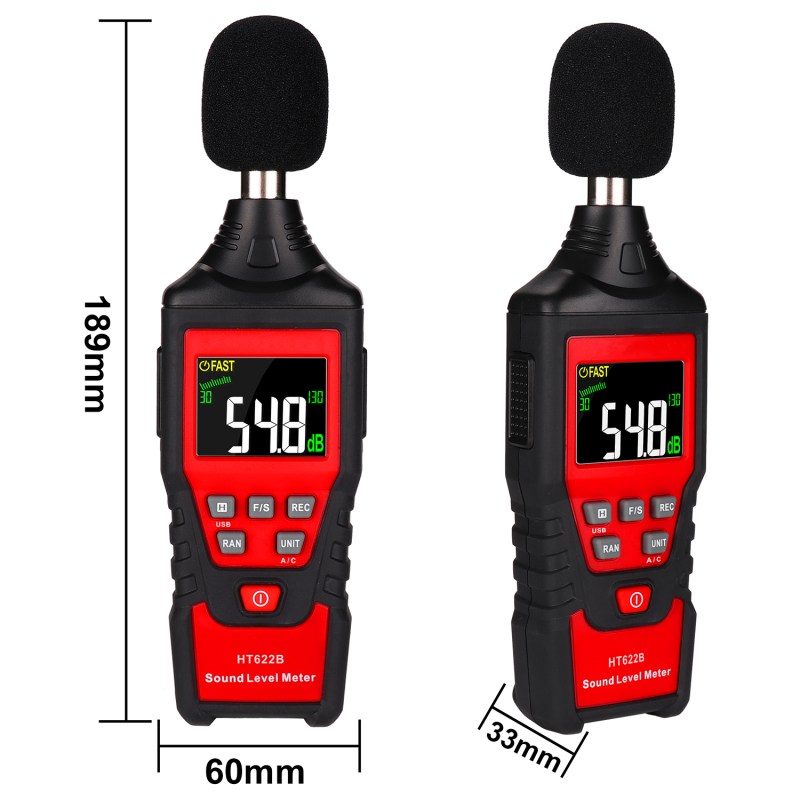 Digital Sound Level Meter, A/C Frequency Weighting Decibel Meter with USB Data Logger 30-130dB(A/C) Range Max/Min/Data Hold, Fast/Slow Mode ect. 8