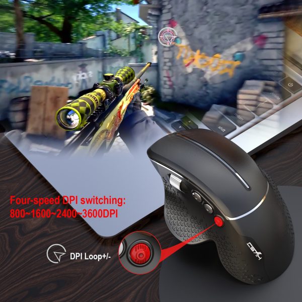 HXSJ T32 2.4GHz Wireless Mouse Optical Wireless Gaming Vertical Mute Mice 6 Keys, Four-Speed DPI Adjustable 7