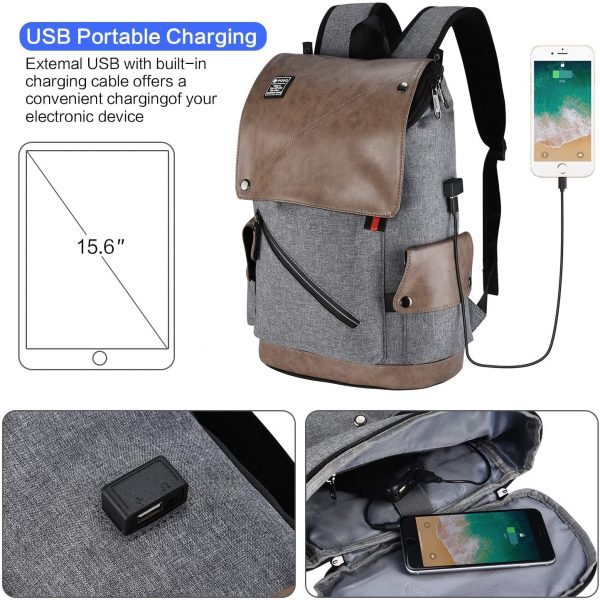 POSO Laptop Backpack 15.6 Inch Water-Repellent Computer Bag with USB Charging Port for Men Women 10
