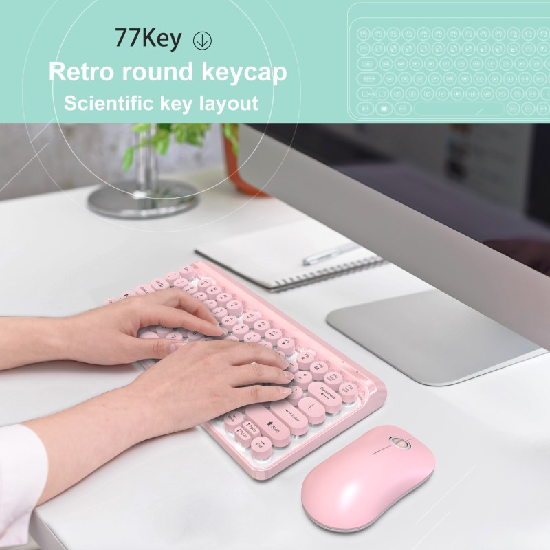 2.4G Wireless Keyboard and Mouse Combo Punk Keycap 77 Keys 2