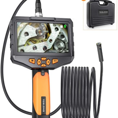 Dual Lens Borescope 4.5" Screen Endoscope Inspection Camera with 8mm Side-View Camera and Direct-View Camera (16.4ft Probe)