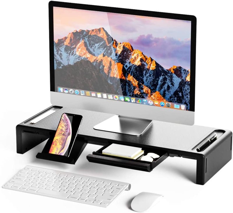 Monitor Stand Riser Foldable Computer Monitor Riser Adjustable Height with Storage Drawer & Pen Slot, Phone Stand 1