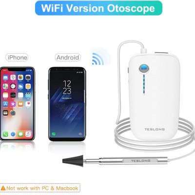 WiFi Otoscope for iPhone Android Ultra-Slim Wireless Ear Scope Camera with Replaceable Otoscope Specula Waterproof Washable
