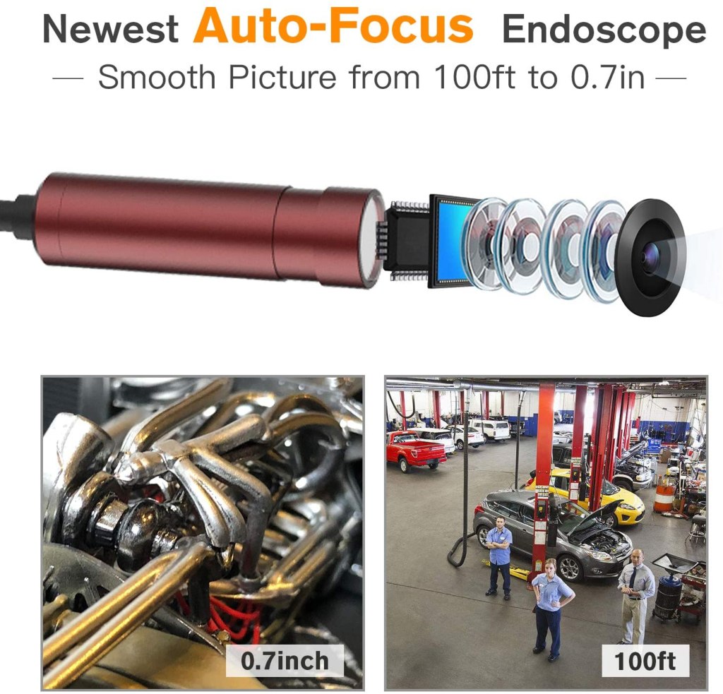USB Borescope Auto Focus Endoscope Camera with 5.0 Megapixels FHD Micro Inspection Camera, Waterproof Semi-Rigid Snake Cable (5m/16ft) 7