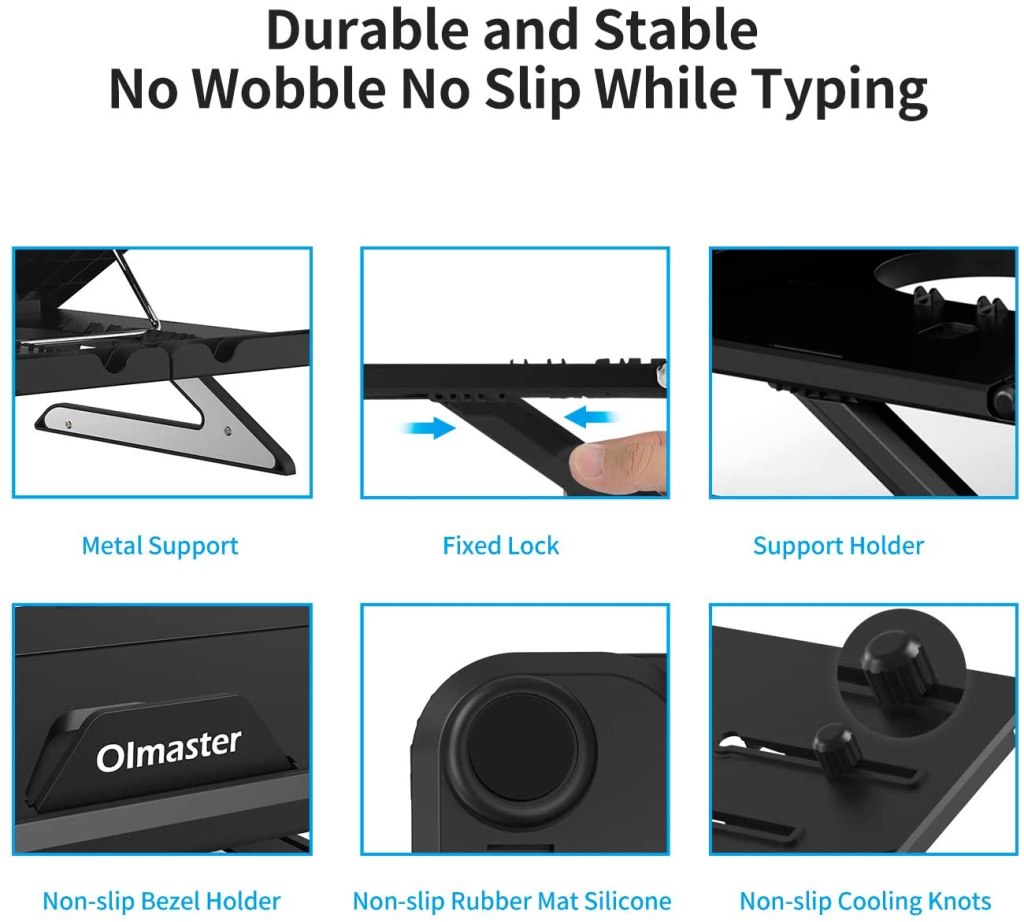 Olmaster Foldable Laptop Stand Adjustable Multi-Angle Computer Riser Portable Laptop Holder with Heat-Vent 4