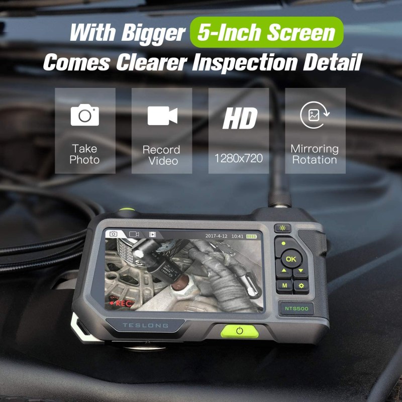 Teslong Dual Lens Borescope 5" HD LCD Screen Industrial Endoscope 5.5mm Dual Lens Camera, Waterproof Flexible Probe (Cable Length 3m/9.8ft) 17