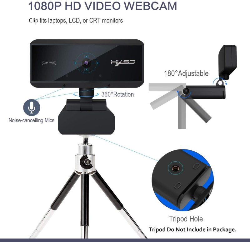 Webcam 1080P HD 5 Million Pixels Auto Focus Streaming Computer Laptop Camera USB PC Web Cam with Microphone Plug and Play 5