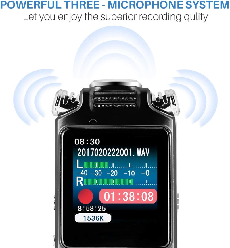 Digital Voice Recorder 16GB with Variable Playback Speed, Sound Recorder, Ultra-Sensitive Microphones, MP3 Player, Noise Reduction Audio Recording 4