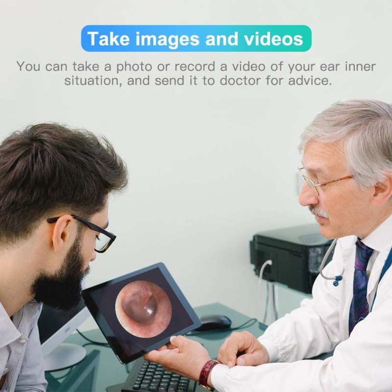 WiFi Otoscope for iPhone Android Ultra-Slim Wireless Ear Scope Camera with Replaceable Otoscope Specula Waterproof Washable 5