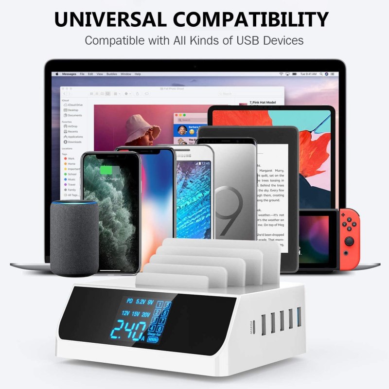 USB C PD 45W Charging Station, 100W 6-Port Desktop Charger Hub Dock for iPad iPhone MacBook Android Phone Tablets Laptop 4