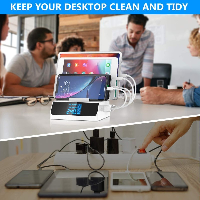 USB C PD 45W Charging Station, 100W 6-Port Desktop Charger Hub Dock for iPad iPhone MacBook Android Phone Tablets Laptop 5