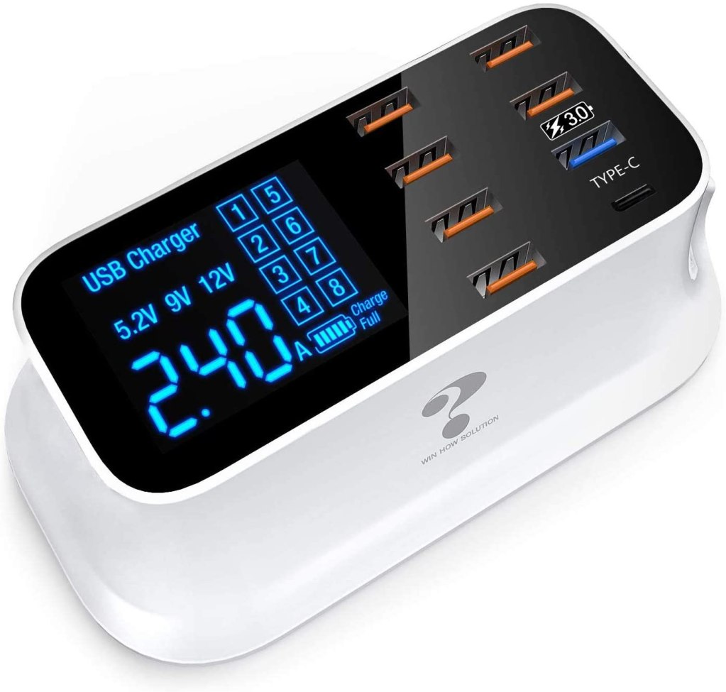 Multiple USB Charger 8-Port Desktop Charging Station Hub 40W with Quick Charge 3.0 USB Port, Type C Port, LCD Display 1