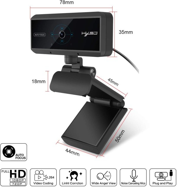 Webcam 1080P HD 5 Million Pixels Auto Focus Streaming Computer Laptop Camera USB PC Web Cam with Microphone Plug and Play 4