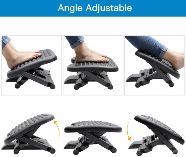 Adjustable Foot Rest Ergonomic Under Desk Footrest with 3 Height Position 30 Degree Tilt Angle Non-Skid Massage Surface Texture 4
