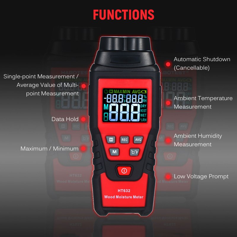 Wood Moisture Meter Portable Digital Temperature Humidity Meter with Color LCD Display, Self Calibration Cap, Pin-Type 2 Wood Moisture Meter Portable Digital Temperature Humidity Meter with Color LCD Display, Self Calibration Cap, Pin-Type 2