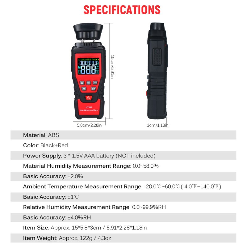 Wood Moisture Meter Portable Digital Temperature Humidity Meter with Color LCD Display, Self Calibration Cap, Pin-Type 7 Wood Moisture Meter Portable Digital Temperature Humidity Meter with Color LCD Display, Self Calibration Cap, Pin-Type 7