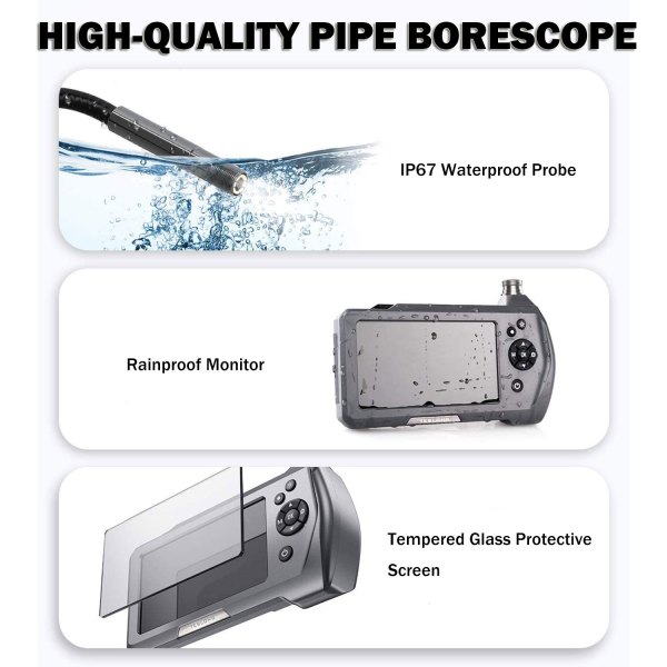 Industrial Endoscope Camera, 4.5" IPS Screen Endoscope-Borescope, 0.21" Waterproof Inspection Camera, 9.8ft Gooseneck Snake Cable 4
