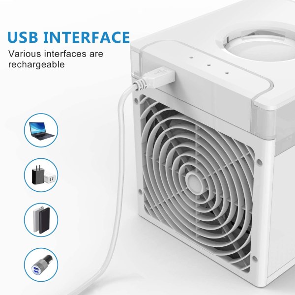 Portable Air Cooler Mini USB Air Conditioner with 3 Speeds and 7 Colors Night Light 6