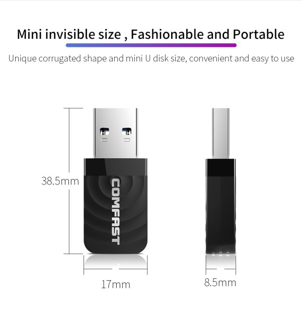 Mini USB 3.0 WiFi Adapter, Wireless Network Card 1300Mbps Ethernet Receiver 2.4/5.8GHz Dual Band 8