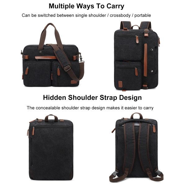 Convertible Backpack Briefcase Messenger Bag 15.6 Inch Laptop Tablet Carrying Case Shoulder Bag Waterproof 2
