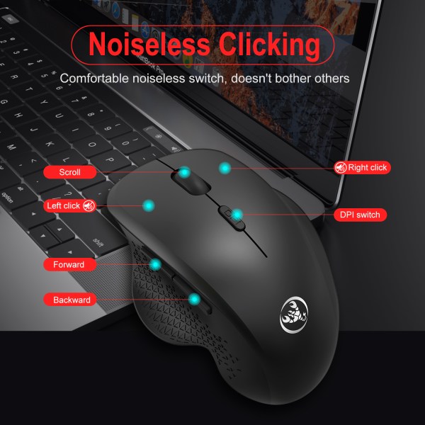 2.4GHz Wireless Mouse Optical Wireless Gaming Vertical Mute Mice 6 Keys, Three-Speed DPI Adjustable 2