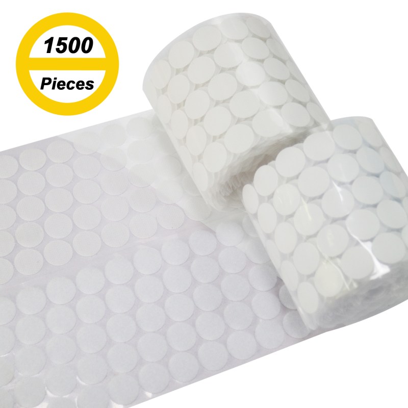 Self Adhesive Dots 1500 Pieces (750 Pair Sets), Sticky Back Coins Hook & Loop, Nylon Strips 19