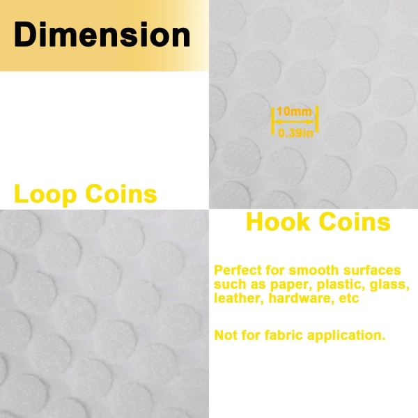 Self Adhesive Dots 1500 Pieces (750 Pair Sets), Sticky Back Coins Hook & Loop, Nylon Strips 8