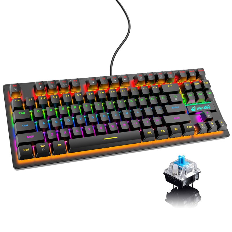Mechanical Gaming Keyboard Blue Switch 87 Keys USB Wired Rainbow LED Backlit Keyboard For PC Laptop Computer 1