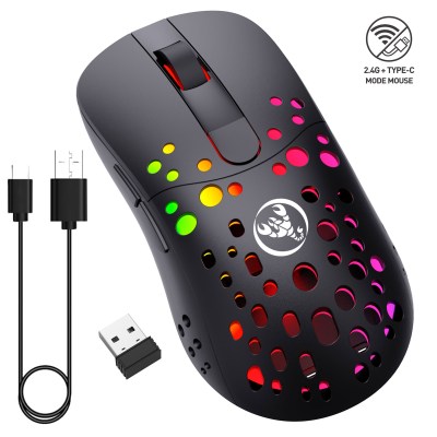 Gaming Mouse T100, 2.4G Wireless and USB-C Wired Dual-Mode Rechargeable Mice, 6 Programmable Buttons Customize Backlit